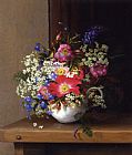 Still Life with Dog Roses_ Larkspur and Bell Flowers in a White Cup